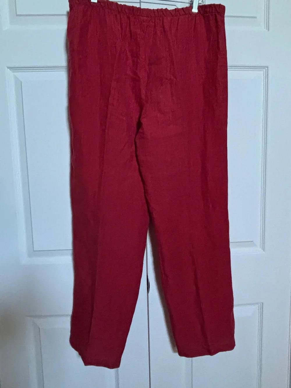 Eileen Fisher Women’s S Red Irish Linen Pull-On Pants Elastic Waist Made in USA